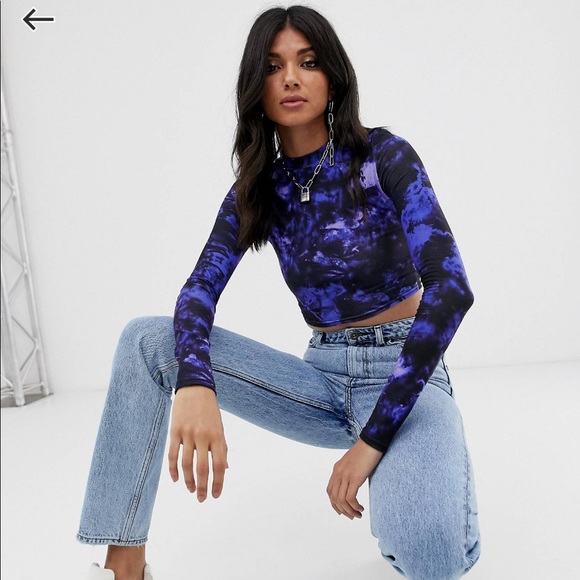 COLLUSION tie dye long sleeve crop top, size 6 - Picture 3 of 5